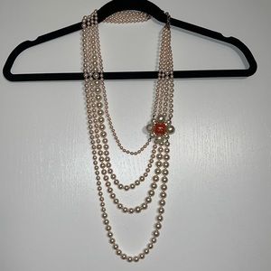 Chanel - Multistrand Glass Pearl Long Necklace - Pink Flower CC Charm 20…